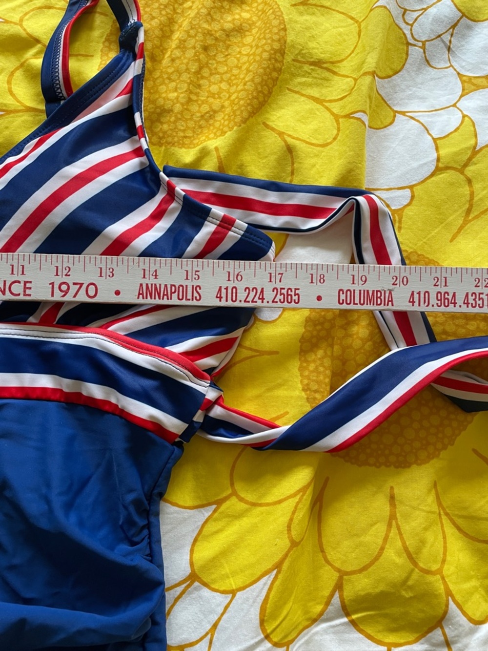 BNWT BloomChic Retro Inspired Red, White Blue Faux Wrap One Piece Bathing Suit - Picture 15 of 16